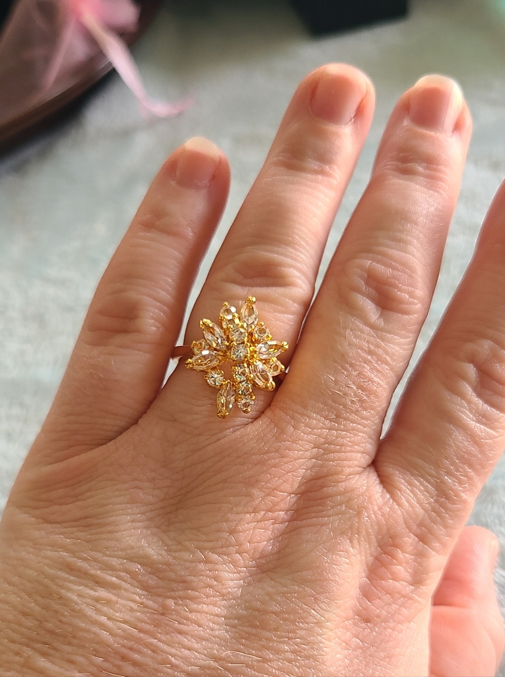 White Sapphire Ring on 18KT Gold Plated Sterling  Band